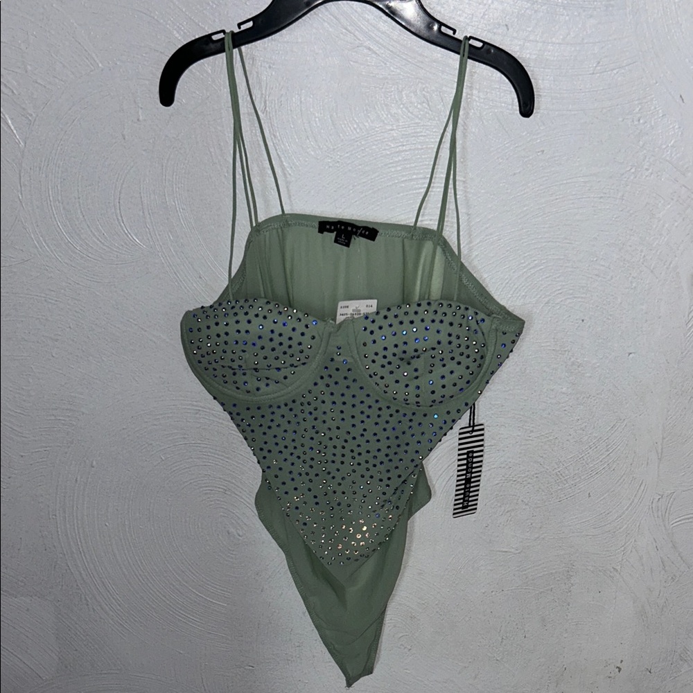 Stylish Sage Embellished Women's Bodysuit